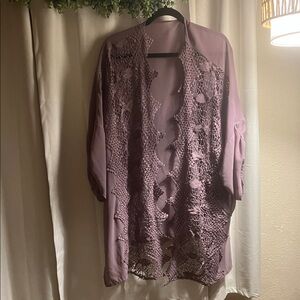 Lavender Crochet Open Cardigan